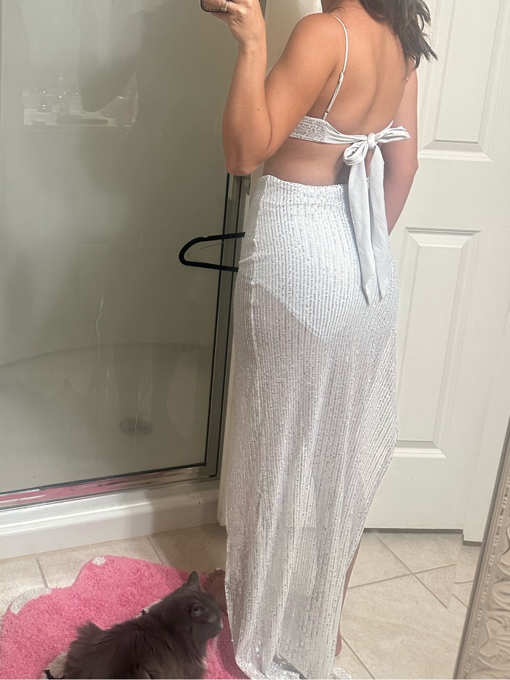 Lucy in the Sky Silver Sequin Bralette & Asymmetrical Skirt Set - Picture 3 of 9